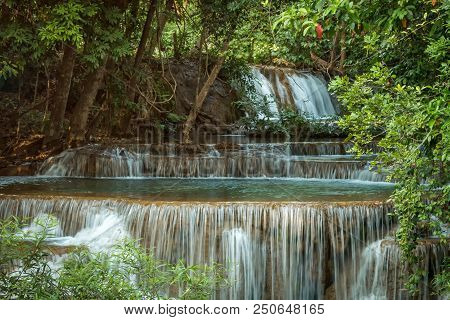 Close Up Of Huay Maekamin Waterfall Tier 4 (chatkaew) In Kanchanaburi, Thailand; Photo By Long Expos