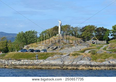 King Olav V of Norway (was King of Norway from 1957 to 1991) monument. June 26,2018. Sognefjord near Bergen,Norway