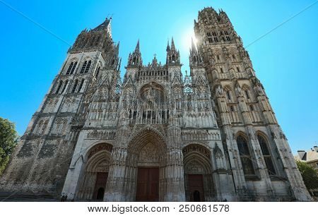 Rouen Cathedral Is A Roman Catholic Church In Rouen, Normandy, France. The Cathedral Is In The Gothi