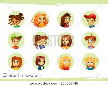 Children Characters Avatars Illustration For Social Network Chat User Profile Or Blog Account. Isola