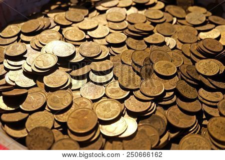 Many Old Coins At Afternoon Beautiful Light
