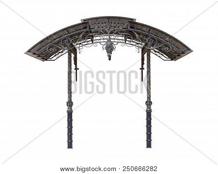 Forged Door Frame With Decor. Isolated Over White Background.