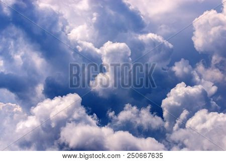 Blue Sky And Big White Clouds Background.