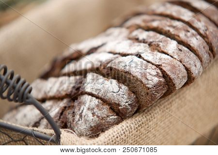Sliced Rye Bread In A Basket On A Napkin
