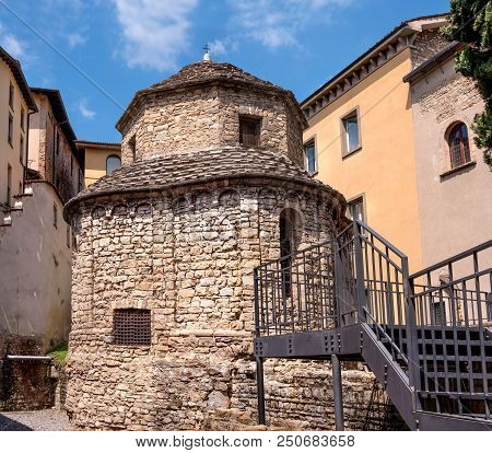 Tempietto Di Santa Croce Is A Octagonal Romanesque Chapel In The Upper City Of Bergamo, Italy.