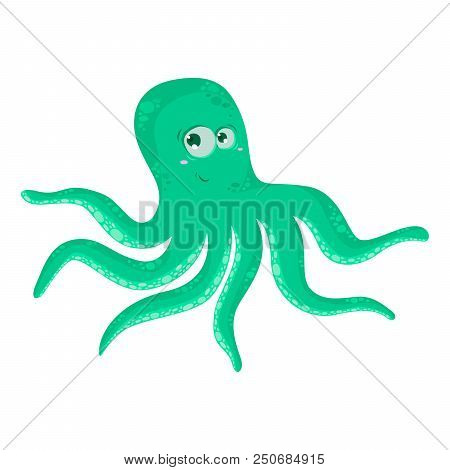 Octupus. Funny Cartoon Octopus. Vector Illustation Icon.