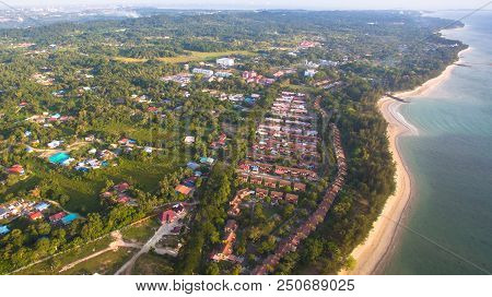 Aerial View Of The Layang Layangan Village With Houses,street & Seascape In Labuan Island,malaysia.i