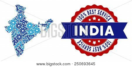 Repair Service India Map Collage Of Service Tools. Abstract Territory Scheme In Blue Colors And Best