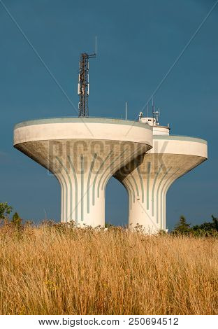 Ystad Water Towers, Unusual Architectural Design. Stock Photo.