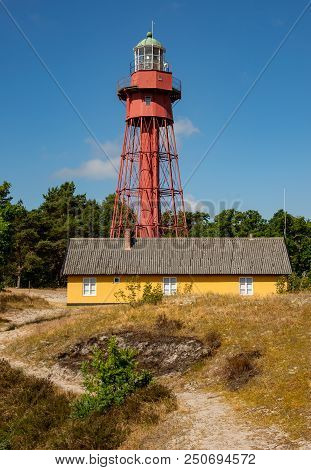 Sandhammaren Lighthouse In The Afternoon. Stock Photo.