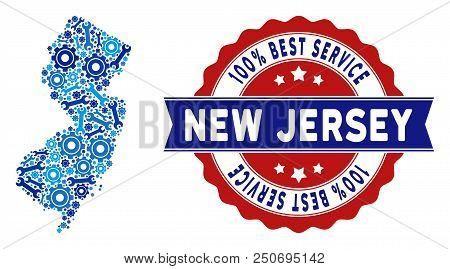Repair Service New Jersey State Map Mosaic Of Service Tools. Abstract Territorial Plan In Blue Color