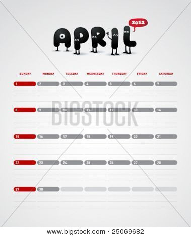 Sjove år 2012 vektor kalenderen April