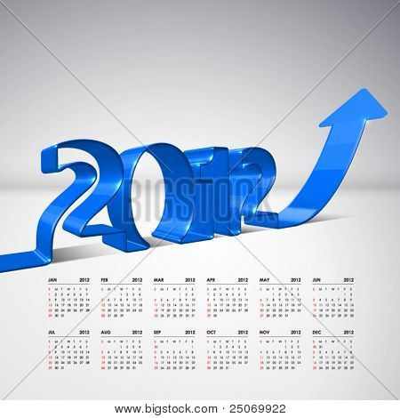 Vektorové 3D šipky pohybují směrem nahoru s 2012 a kalendář