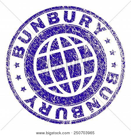 Bunbury Stamp Print With Distress Texture. Blue Vector Rubber Seal Print Of Bunbury Text With Dust T