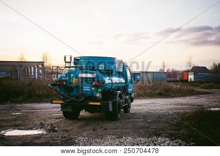 Russia, Novosibirsk - November 23, 2017: Light Truck Toyota Dune. Special Equipment, Barrel For Fuel