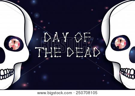 Day Of The Dead. Paper Cut Skull For Mexican Celebration. Traditional Mexico Skeleton. Pink Diamond 