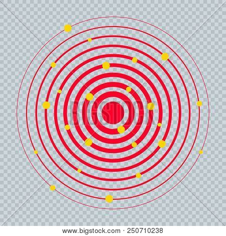 Pain Circle Red Icon With Yellow Dots. Medical Painkiller Drug Medicine Sign. Red Circle Waves Targe
