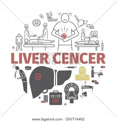 Liver Cencer Symptoms. Causes. Diagnostics. Line Icons Set. Vector Signs For Web Graphics.