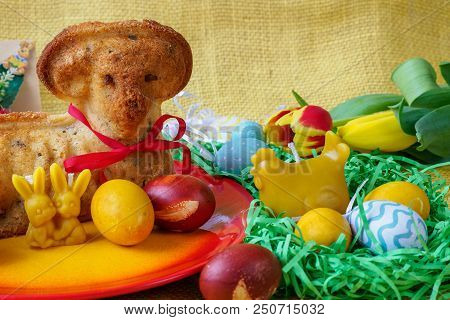 Traditional Easter Lamb Cake With Easter Decoration