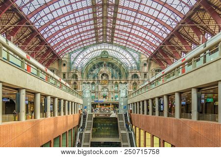 Antwerp,belgium - May 18,2018 - Inside Of Central Station In Antwerp. Antwerp Is A City In Belgium, 