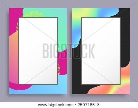 Abstract Photoframes With Blurred Pattern On Borders, Empty Frames With Place For Text, Vector Illus