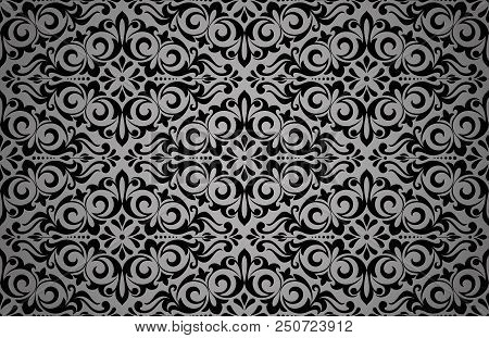 Floral Pattern. Vintage Wallpaper In The Baroque Style. Seamless Vector Background. Bkack Ornament F