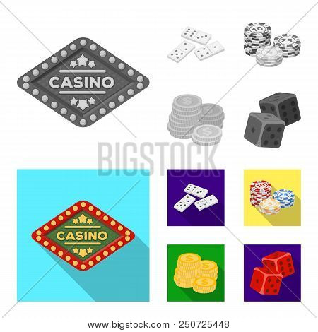 Domino Bones, Stack Of Chips, A Pile Of Mont, Playing Blocks. Casino And Gambling Set Collection Ico
