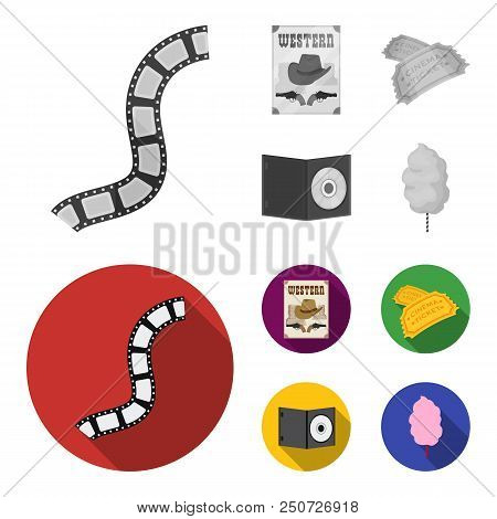 Western Cinema, Tickets, Sweet Cotton Wool, Film On Dvd.filmy And Cinema Set Collection Icons In Mon