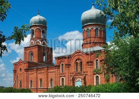 Temple Of St. Michael's Village Podgornoye. Brick Russian Orthodox Church Of The 19Th Century, Built