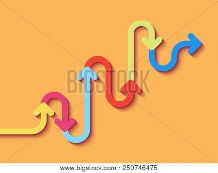 Road Way Location Infographic Template With A Phased Structure. Winding Road Timeline. Stylish Serpe