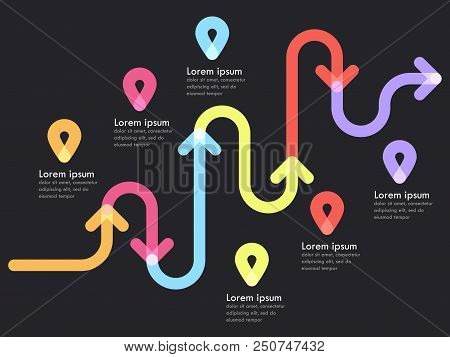 Road Way Location Infographic Template With Pin Pointer. Winding Road On A White Background. Stylish
