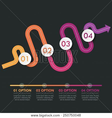Road Way Location Infographic Template With A Phased Structure. Winding Road Timeline. Stylish Serpe