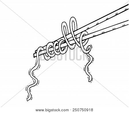 Black And White Doodle Noodle At Stick. Hand Drawing