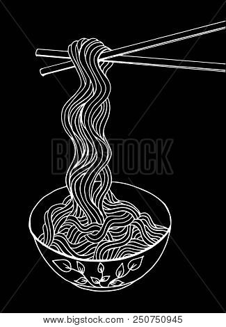Doodle Noodle At Bowl And Stick. Hand Drawing