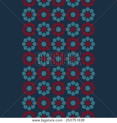 Dark Blue Background With Ebdless Band Of Flowers In The Center, Decorative Geometric Background