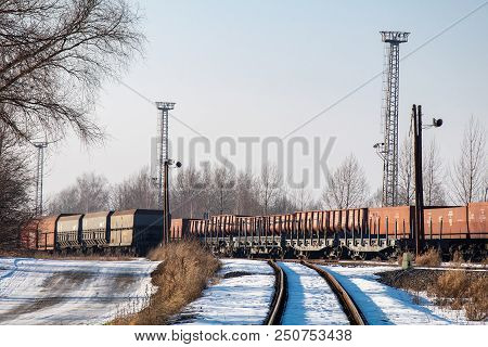 Trains With A Lot Of Black Coal Cargo Waggons Standing Near Mines In Karvina Region In Czech Republi