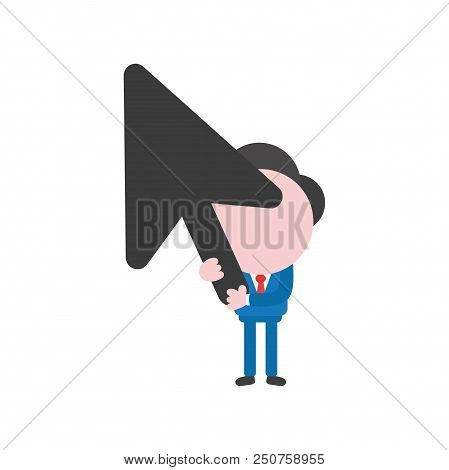 Vector Cartoon Illustration Concept Of Faceless Businessman Mascot Character Holding Black Mouse Poi