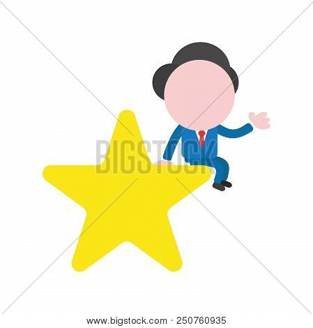 Vector Cartoon Illustration Concept Of Faceless Businessman Mascot Character Sitting On Yellow Star 