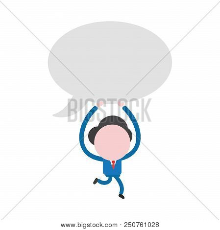 Vector Cartoon Illustration Concept Of Running Faceless Businessman Mascot Character Holding Up And 