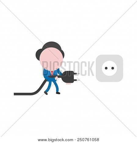 Vector Cartoon Illustration Concept Of Faceless Businessman Mascot Character Walking And Carrying El