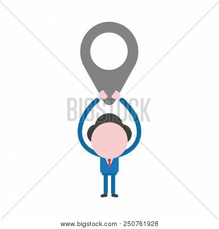Vector Cartoon Illustration Concept Of Faceless Businessman Mascot Character Holding Up Grey Pointer