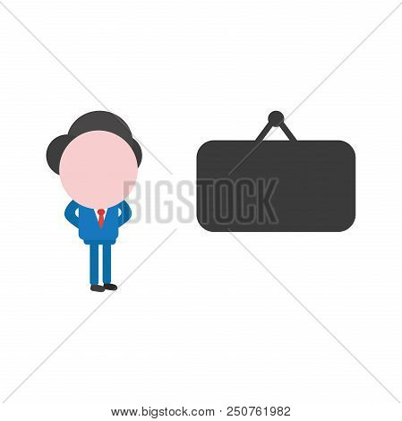 Vector Cartoon Illustration Concept Of Faceless Businessman Mascot Character With Black Blank Hangin
