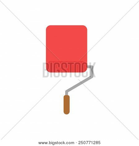 Flat Design Style Vector Illustration Concept Of Red Roller Paint Brush Icon Painting Wall On White 