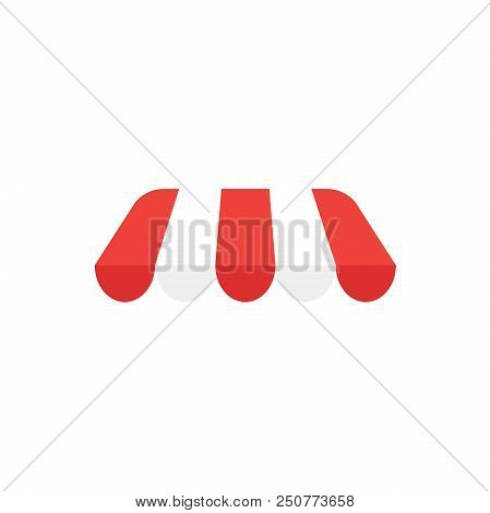 Flat Design Style Vector Illustration Of Red And White Awning Symbol Icon Without Shop Or Store Buil