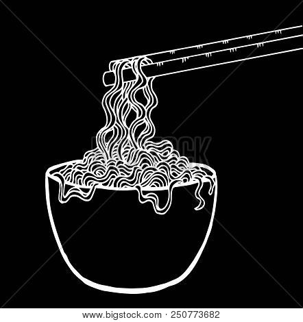 Doodle Noodle At Bowl And Stick. Hand Drawing