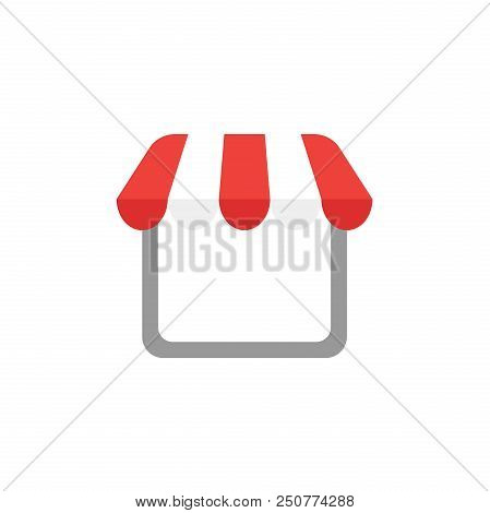 Flat Design Style Vector Illustration Of Shop Or Store Symbol Icon With Red And White Awning On Whit