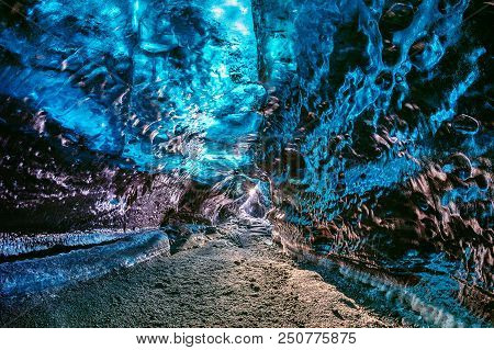 Crystal Ice Cave Inside Glacier In Iceland.