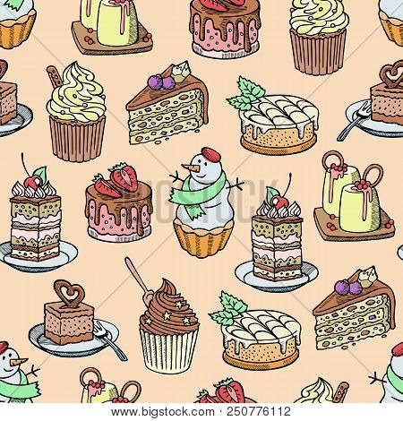 Cakes And Cupcakes Vector Piece Of Cheesecake For Happy Birthday Party Baked Chocolate Cake And Dess
