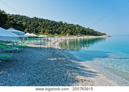 Calm And Crystal Clear Turquoise Sea Water At Morning, Milia Beach, Island Of Skopelos, Greece