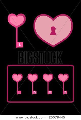 Key To My Heart - Four keys spelling the word LOVE. The lucky key will unlock the heart!